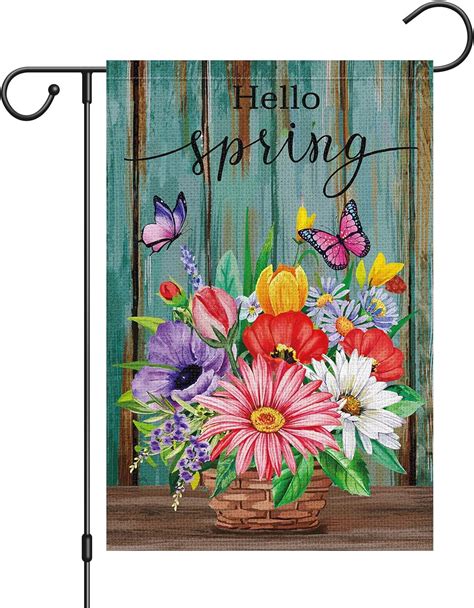 Hguan Hello Spring Floral Garden Flag Double Sided Vertical Small