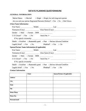 Fillable Online Estate Planning Questionnaire Doc Fax Email Print