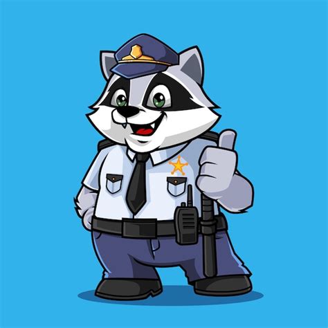 Niedliche Waschb R Polizei Vektor Maskottchen Illustration Premium Vektor