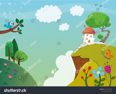 Spring Landscape Vector Illustration Cartoon Style Stock Vector