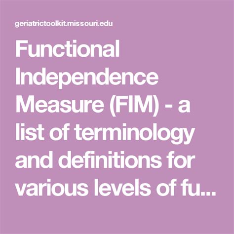 Functional Independence Measure Fim A List Of Terminology And Definitions Fo Occupational