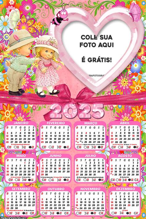 Calendário Crianças Coração 2025 Foto Montagem Foto Molduras