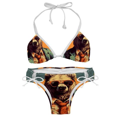 Vintage Bear Stylish Swim Suits Bikini Set Detachable Sponge