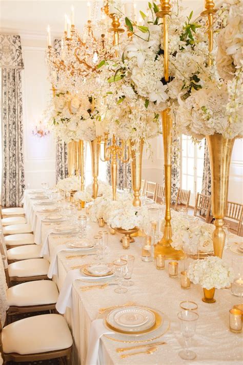 6 Ways To Create Dazzling Reception Tables Gold Wedding Decorations Ivory Wedding Theme Gold