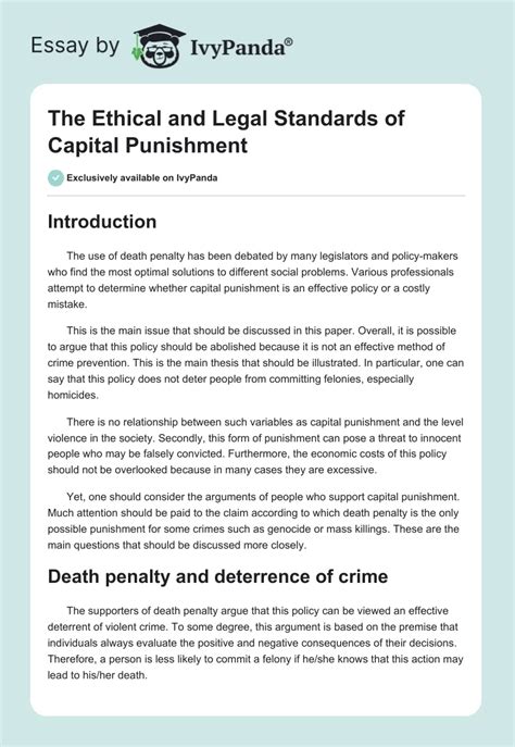 The Ethical And Legal Standards Of Capital Punishment 1636 Words