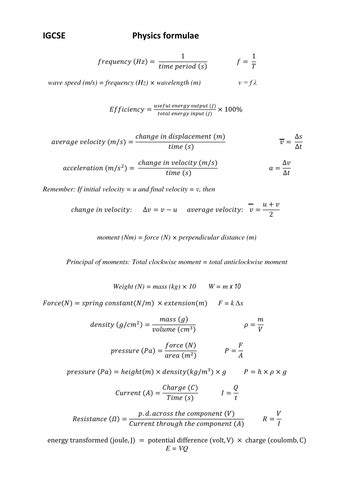 Physics Edexcel Igcse Student Notes And Formulae By Mbcuthbert