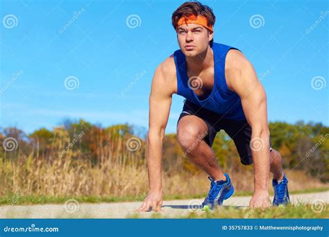 Handsome Runner Man At The Start Stock Image Image Of Exercise