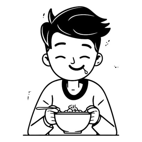 Un Chico Lindo Comiendo Un Plato De Cereales Vector Premium