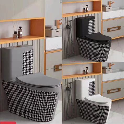 New Houndstooth Design One Piece Toilet Bowl White Black Colored S Trap