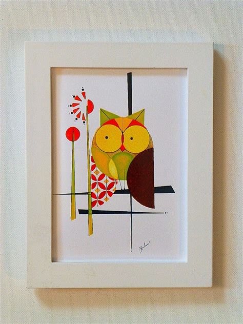 Original Modern Owl Painting Mid Century Modern 5x7 print