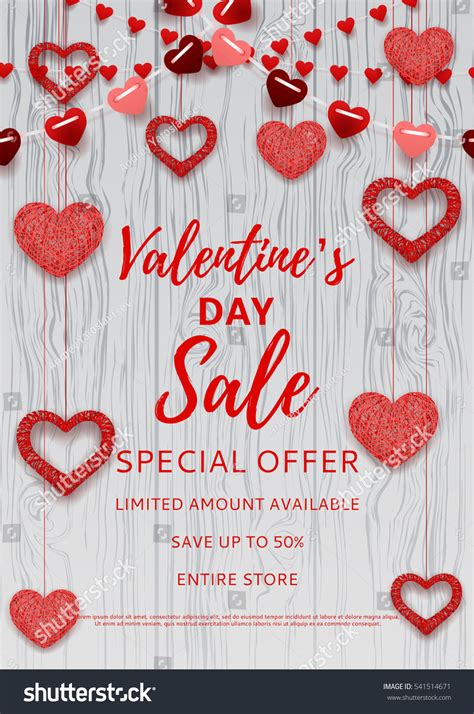 Valentines Day Sale Poster Romantic Composition Stock Vector