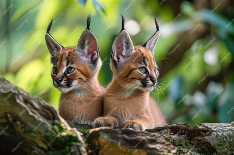 Premium Photo Curious Caracal Cubs