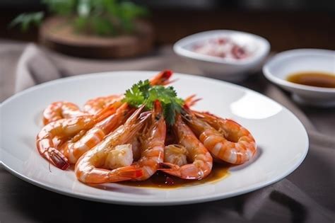 Premium Ai Image Plate Of Tiger Shrimp Prawns Served With Fragrant