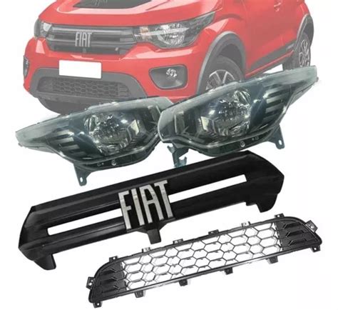 Kit Par Farol Grade Frente Emblema Fiat Mobi 2020 2021 2022