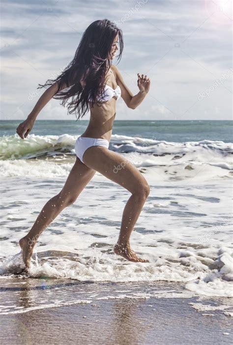 Sexy Woman Girl In Bikini Running On Beach Stock Photo Dmbaker