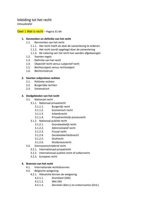 Inhoudstafels Van Recht Verkennen Inleiding Tot Het Recht