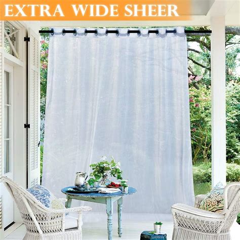 Ryb Home Sheer Curtain For Patio Extra Wide Outdoor Curtain Water Repellent Filter