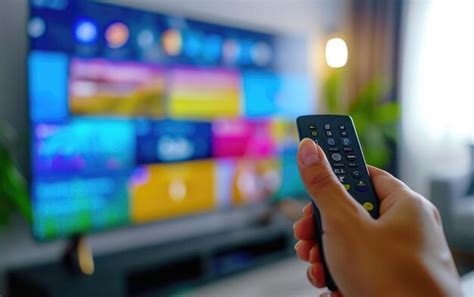 Hand Holding A Remote Control Pointing At A Blurred Smart Tv Screen