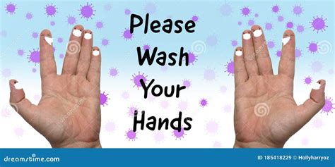 Please Wash Your Hands Two Hands With Fingers With Faces Wearing Face