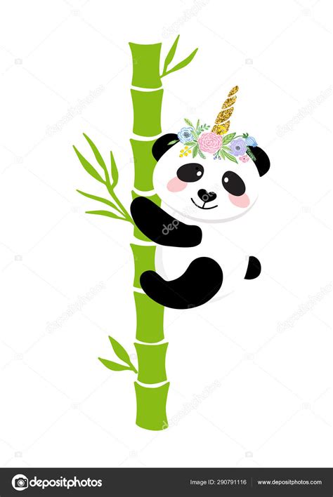 Cute Panda With A Unicorn Horn In The Color Of The Rainbow Pandacorn