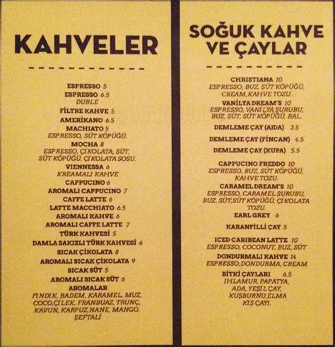 Menu At Cafe Bahane Istanbul Vahap Bey Sk No