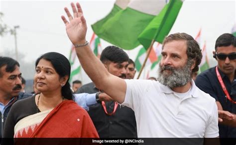 Dmk Mp Kanimozhi Joins Rahul Gandhi In Haryana