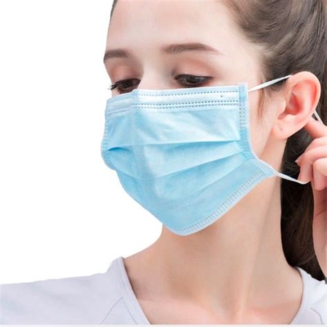 Blue Disposable Face Mask Layer Filtration Non Woven With Elastic Ear