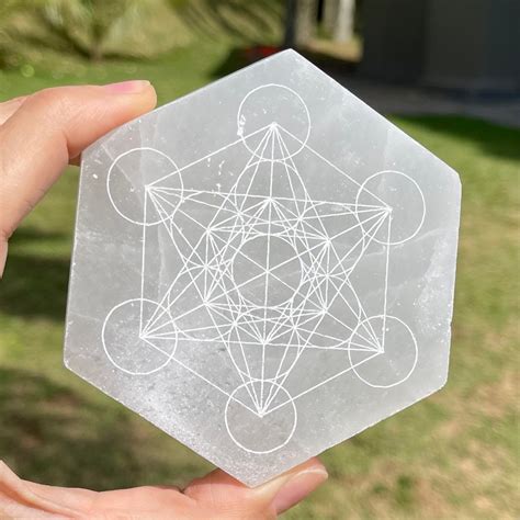 Placa De Selenita Hexagonal Metatron M Cm Cristais E Acess Rios