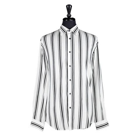 Mens Button Up Shirt White Black Striped Linen Long Etsy