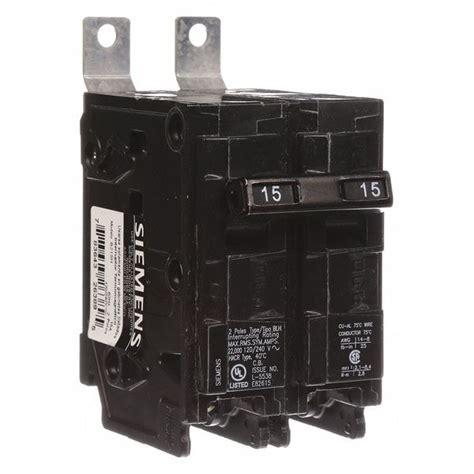 Siemens Miniature Circuit Breaker 15A 120 240V AC 2 Pole Bolt On