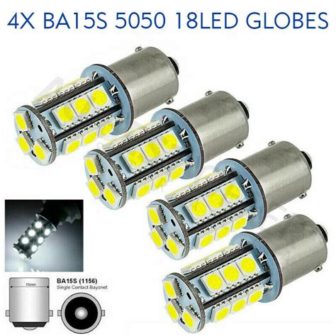 4PCS LED Light Bulb 1156 BA15S Brake Reverse Turn Stop Tail Car White