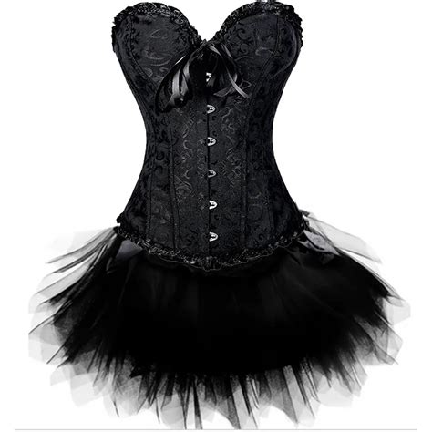 Vocole Sexy Gothic Overbust Corset Skirt Set Lace Floral Steampunk Waist Cincher Croselet