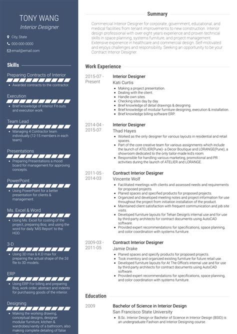 Interior Designer Resume Sample Writing Tips Resumekraft Riset