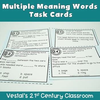 Multiple Meaning Words Task Cards Homonyms Practice Digital PDF