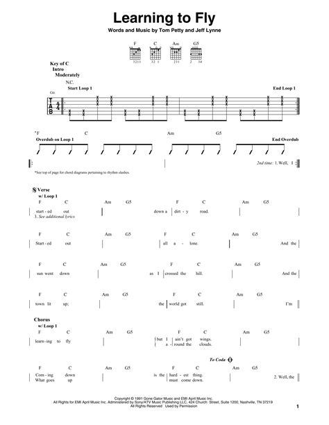 Learning To Fly by Tom Petty - Guitar Lead Sheet - Guitar Instructor