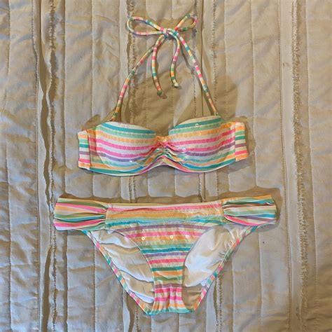 Victorias Secret Bikini Set Small Pastel Rainbow Sequ… Gem