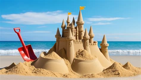 Premium Photo Sandy Wonders A Closeup Of A Sand Castle And Shovel On