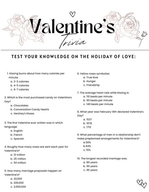 Valentines Day Trivia Game Valentines Party Games Party Activity For