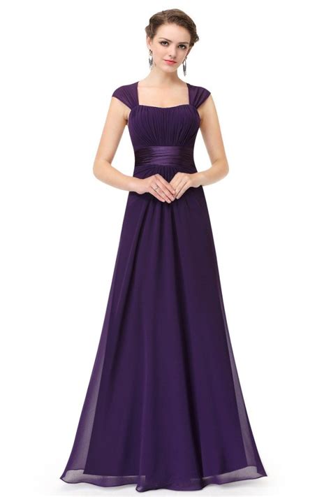 Dark Purple Chiffon Square Neck Long Bridesmaid Dress 56 Ep08834dp