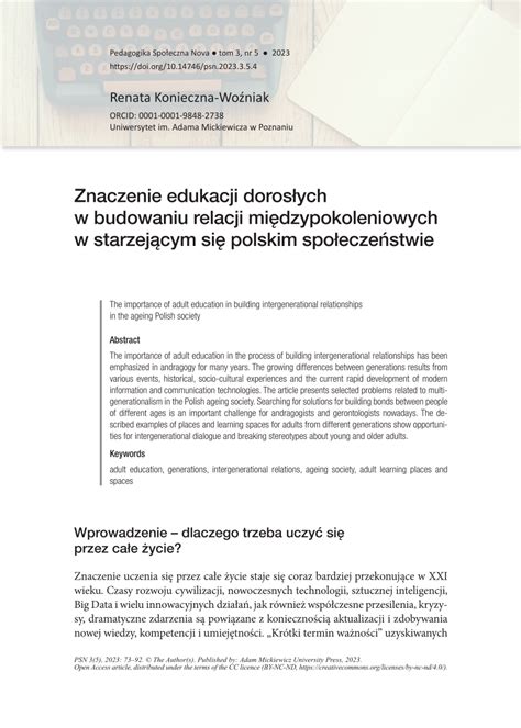 Pdf Znaczenie Edukacji Doros Ych W Budowaniu Relacji