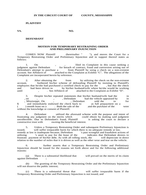 Mississippi Restraining Order Doc Template PdfFiller