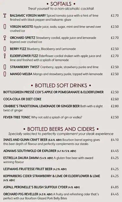 Menu at Miller & Carter restaurant, Ilford, Aldborough Rd N