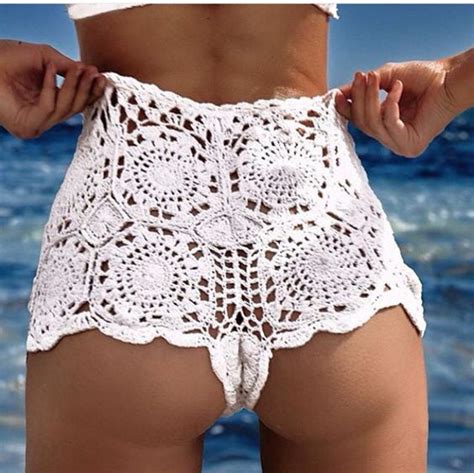 High Waist Crochet Bikini Boho White Off The Shoulder Lace Up Front To