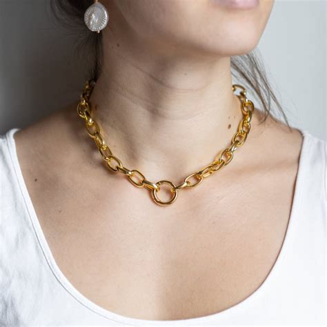 Gold Chunky Chain With Pearl Drop Statement Necklace With Etsy