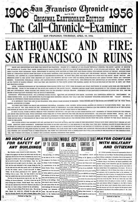 San Francisco 1906 Earthquake When The Chronicles Front Page Had 50