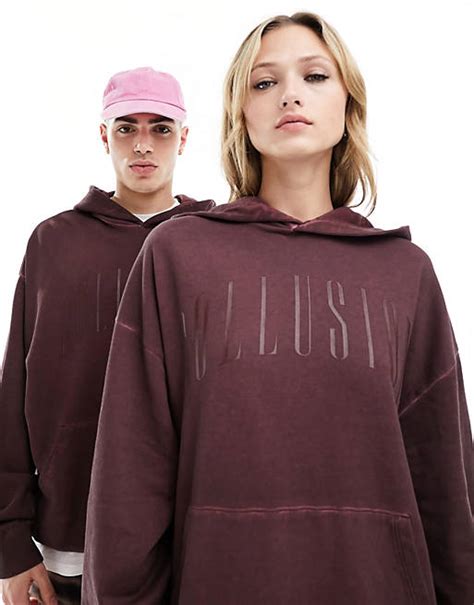 Collusion Unisex Washed Skater Hoodie In Burgundy Asos