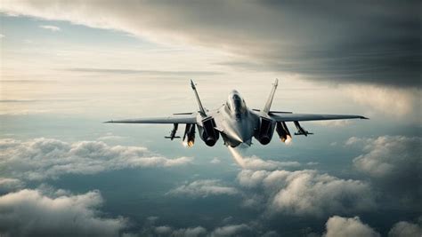 Premium Photo A Fighter Jet Flying Through A Cloudy Sky