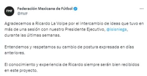 FMF agradece a Ricardo La Volpe y explica qué hará el Consejo de