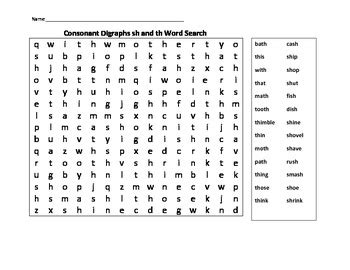 Consonant Digraphs Sh And Th Word Search By Rachel Harrison Tpt