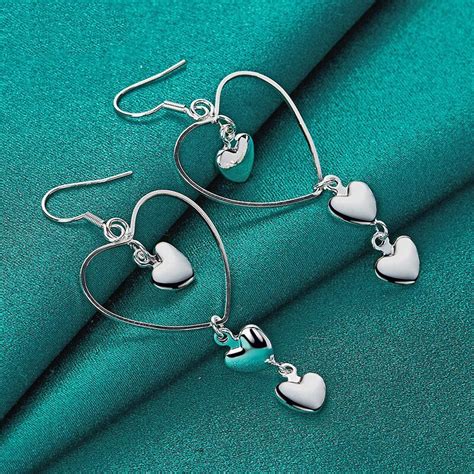 Sterling Silver Big Smooth Heart Drop Earrings Wholesale Silver Jewellery